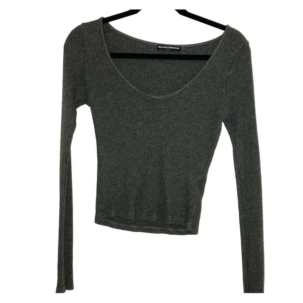 Long sleeve, deep U neck crop top